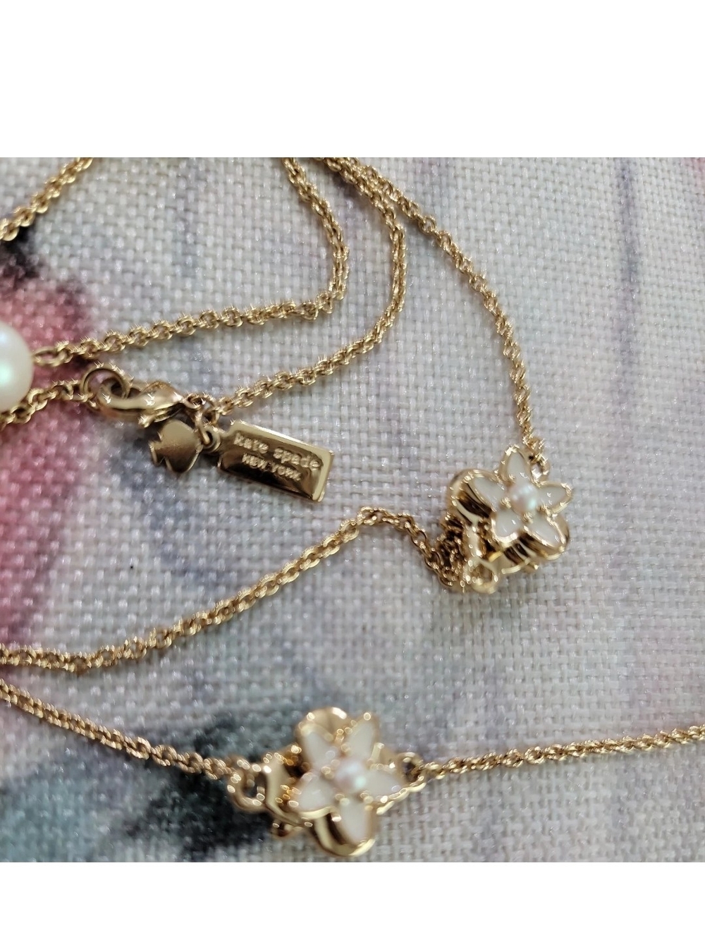 kate spade Gold Floral Pendant Necklace with White Pearl Centers
